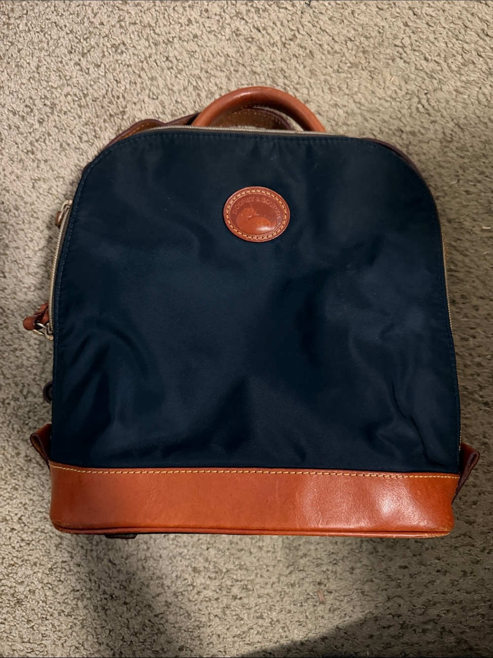 Dooney & Bourke Black Nylon Backpack with Brown Leather Trim EUC